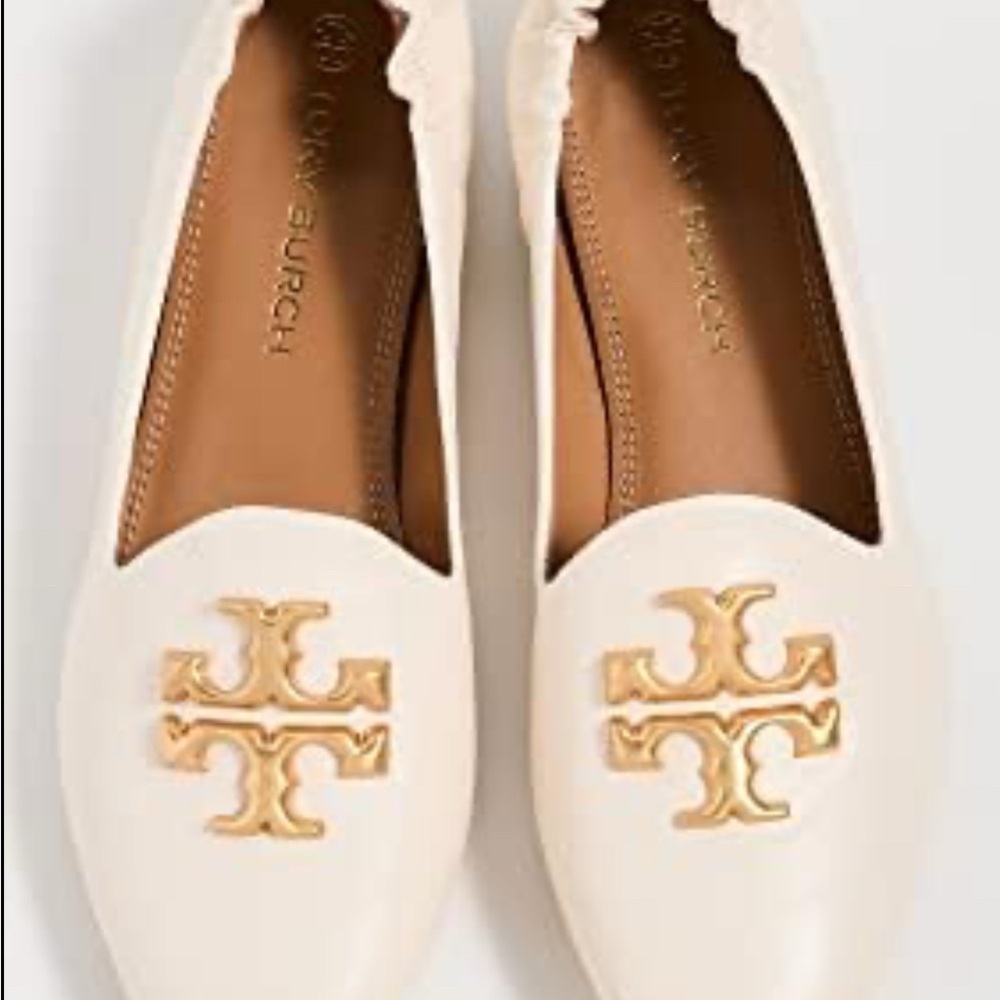 Tory Burch Ivory and Gold Loafers